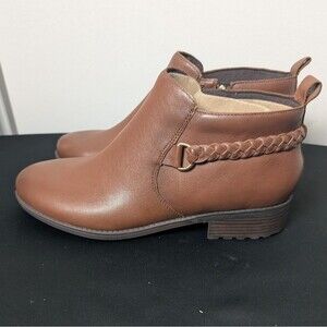 Easy Spirit boots Roslyn ankle brown leather booties braided detail sz 12